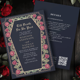 Invitation Rose Gold Blue gothique Mariage de café QR Code