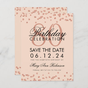 Invitation Rose Gold Blush 80th Birthday Save Date Confetti