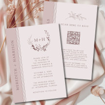 Rose Gold Blush Monogramme QR Code Mariage