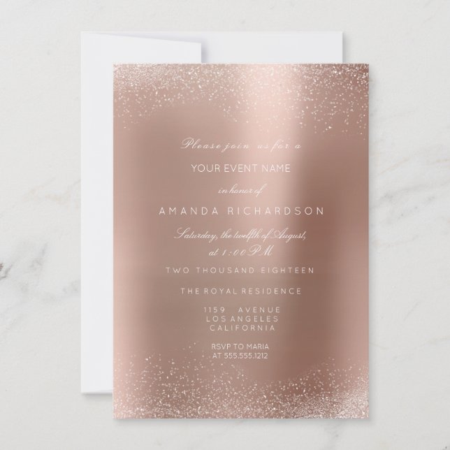 Invitation Rose Gold Blush Paillettes Étincelle Sable Mariage (Devant)