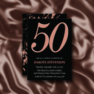 Invitation Rose Gold Blush Pink 50 sur Noir   Anniversaire