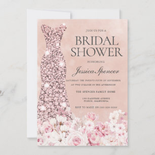 Invitation Rose Gold & Blush Pink Floral Fête des mariées Inv