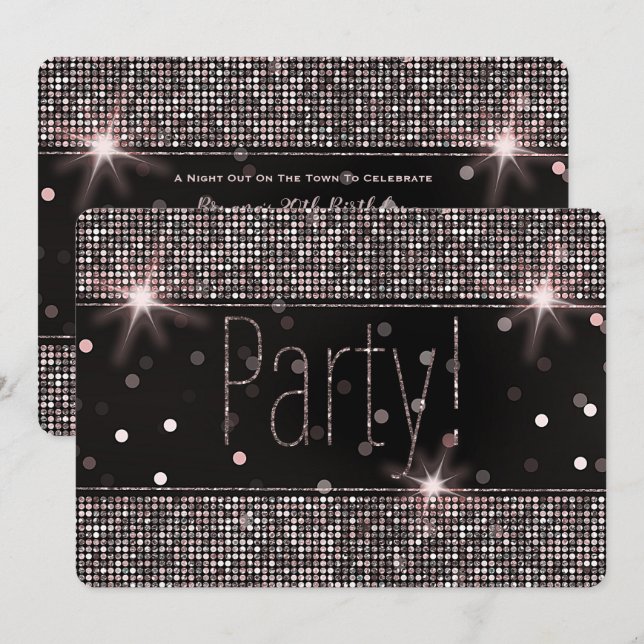 Invitation Rose Gold Blush Pink Silver Parties scintillant Sp (Devant / Derrière)