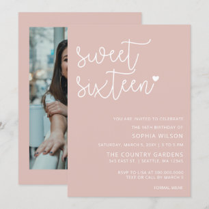 Invitation Rose Gold Blush Script Sweet 16 Anniversaire Photo