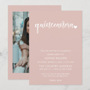 Invitation Rose Gold Blush Simple Script Quinceanera Photo