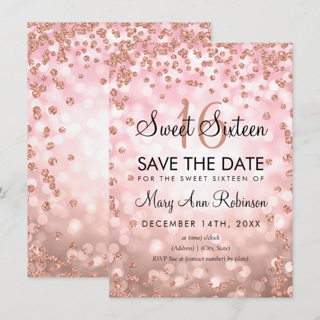 Invitation Rose Gold Blush Sweet 16 Enregistrer La Parties sc (Devant / Derrière)