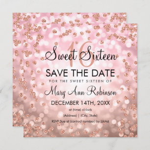 Invitation Rose Gold Blush Sweet 16 Seize Parties scintillant