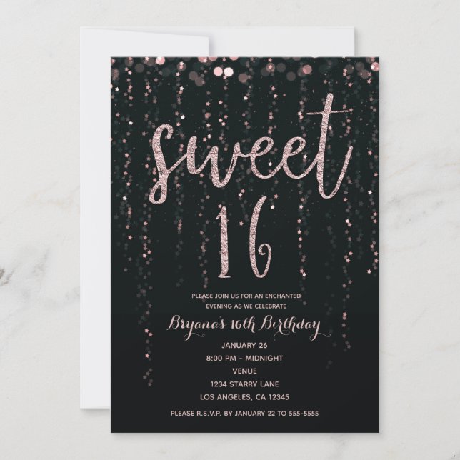 Invitation Rose Gold Blush Sweet Enchanted Star Lights 16 (Devant)