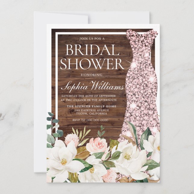 Invitation Rose Gold Blush White Bordure Fête des mariées rus (Devant)