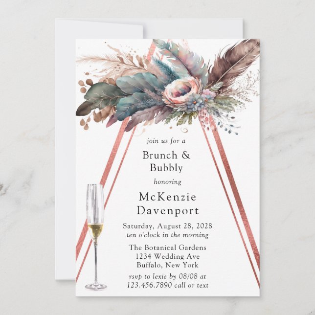 Invitation Rose Gold Boho Floral Triangle Brunch & Bubbly (Devant)