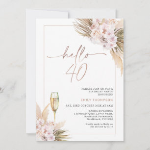 Invitation Rose Gold Boho sec Floral Pampas 40e anniversaire