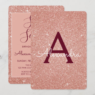 Invitation Rose Gold Bourgogne Parties scintillant étincelant