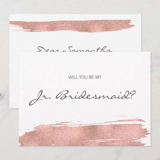 Invitation Rose Gold Brushstroke Be My Junior Bridesmaid Card (Devant / Derrière)