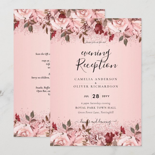 Invitation Rose Gold Burgundy Rose Floral Mariage Invite (Devant / Derrière)