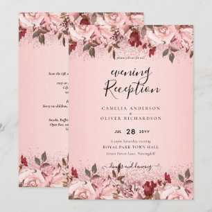 Invitation Rose Gold Burgundy Rose Floral Mariage Invite