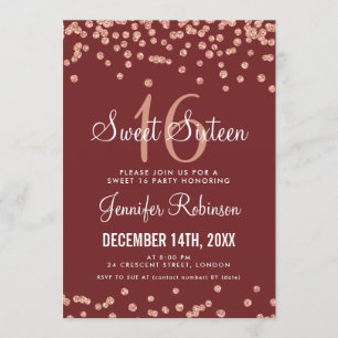 Invitation Rose Gold Burgundy Sweet 16 Parties scintillant Co