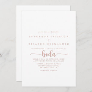 Invitation Rose Gold Calligraphie espagnol Mariage  