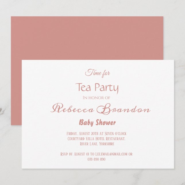 Invitation Rose Gold Calligraphy Baby shower Tea Party Invita (Devant / Derrière)
