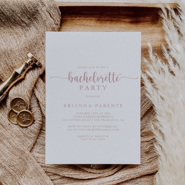 Invitation Rose Gold Calligraphy Bachelorette Party (Créateur téléchargé)