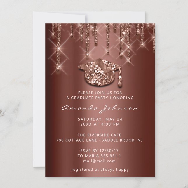Invitation Rose Gold Casquette3D  de la fête des diplômésEffe (Devant)