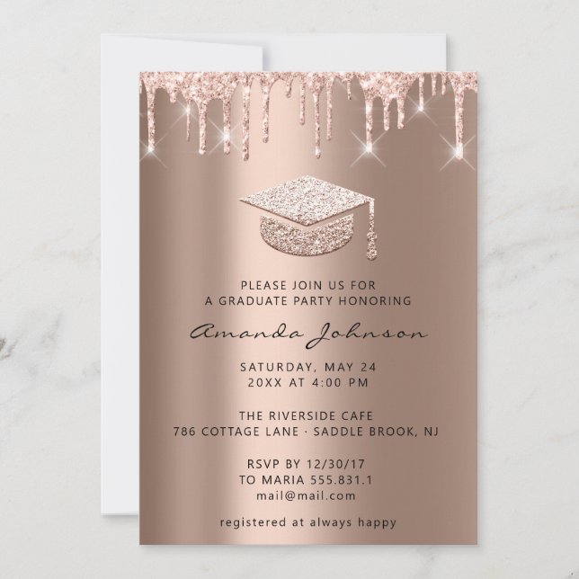 Invitation Rose Gold Casquette de la fête des diplômés (Devant)