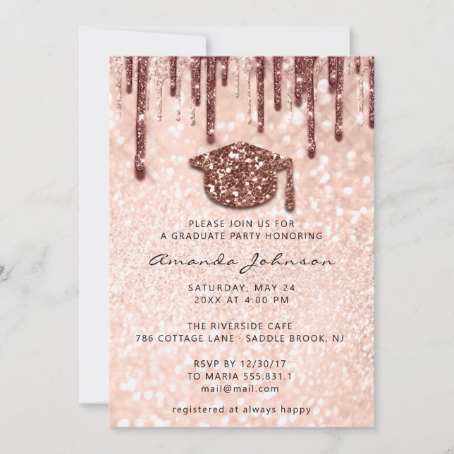 Invitation Rose Gold Casquette Parties scintillant 3D  (Devant)