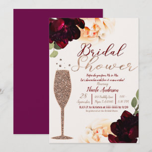 Invitation Rose Gold Champagne Floral Mariage