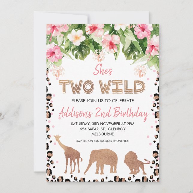 Invitation Rose Gold Cheetah Imprimer Deux Sauvages Deuxième  (Devant)