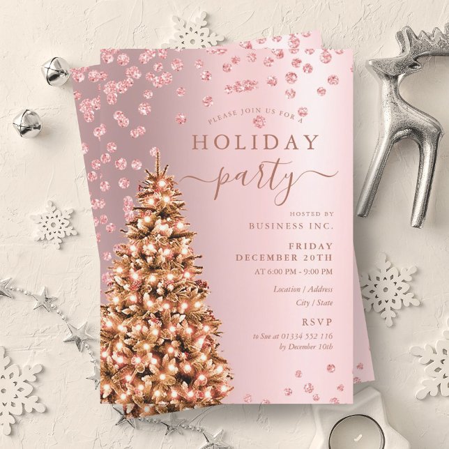 Invitation Rose Gold Christmas Tree Winter Company Holiday (Rose Gold Christmas Tree Winter Company Holiday Invitation)