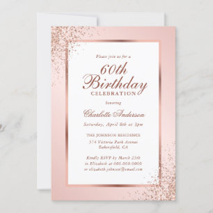 Invitation Rose Gold Confetti Blush Pink 60e anniversaire