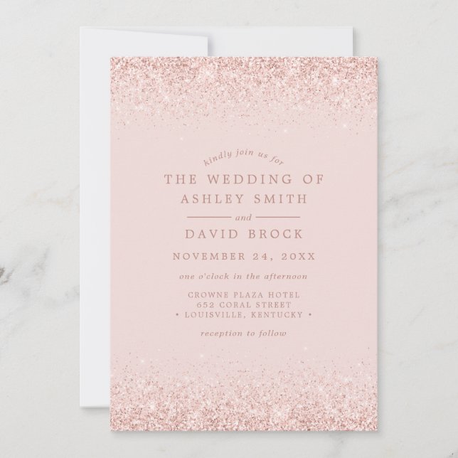 Invitation Rose Gold Confetti Blush Pink Mariage moderne (Devant)