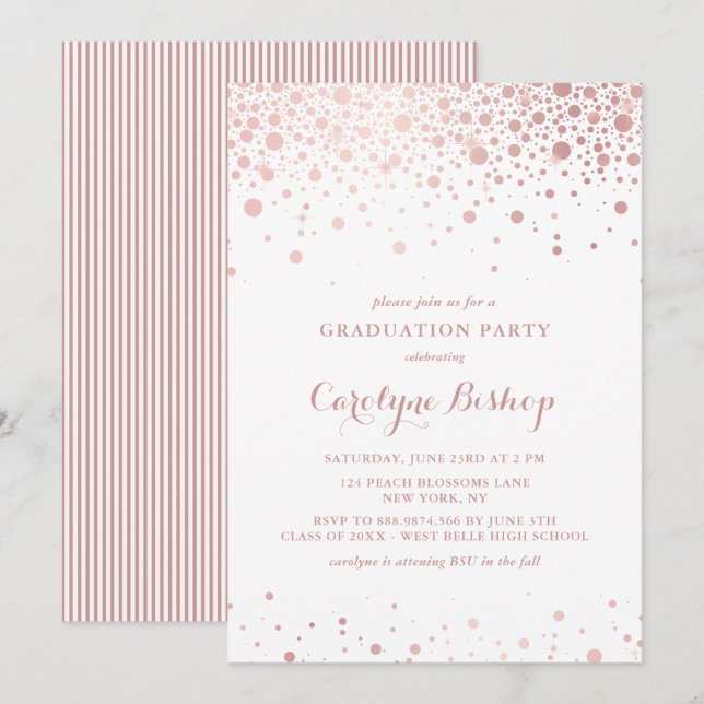 Invitation Rose Gold Confetti Dots Graduation Party (Devant / Derrière)