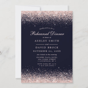 Invitation Rose Gold Confetti Marine Bleu Répétition moderne