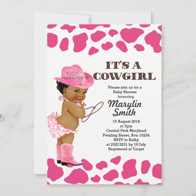 Invitation Rose Gold Cowgirl Cow Imprimer Baby shower (Devant)