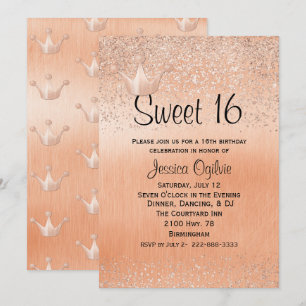 Invitation Rose Gold Crown Gold Sweet 16 Anniversaire Invitat