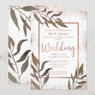 Invitation Rose Gold Cuivre Botanique Glam Moderne Mariage