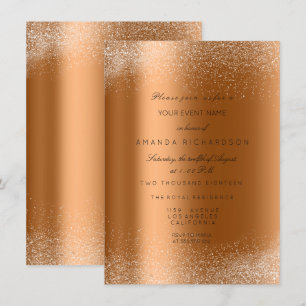 Invitation Rose Gold Cuivré Paillettes Feuilles Cadre Sable G