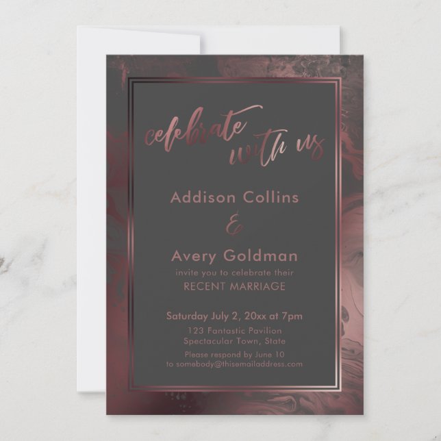 Invitation Rose Gold & Dark Grey Marble Célébrez avec nous (Devant)