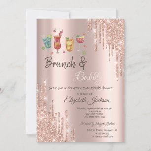 Invitation Rose Gold  Drips Cocktails Brunch & Bubbly becomes