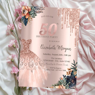 Invitation Rose Gold Drips Robe Moody Flowers 50e anniversair