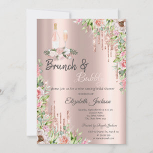 Invitation Rose Gold Drips Roses Brunch & Bulles