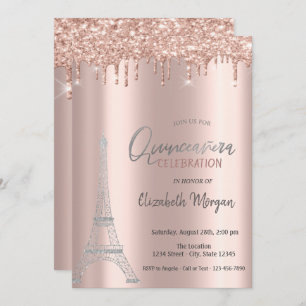Invitation Rose Gold Drives, Tour Eiffel Quinceanera Invitati