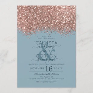 Invitation Rose Gold Dusty Parties scintillant bleue Confetti
