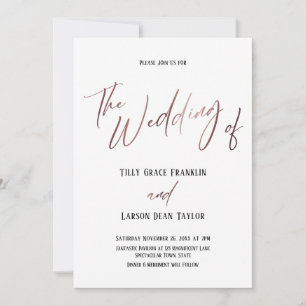 Invitation Rose Gold écriture simple Le Mariage de