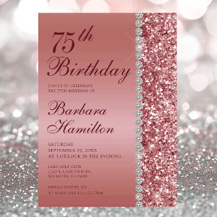 Invitation Rose Gold Élégant 75e Anniversaire