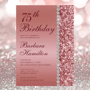 Invitation Rose Gold Élégant 75e Anniversaire Photo Fête