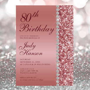 Invitation Rose Gold Élégant 80e Anniversaire