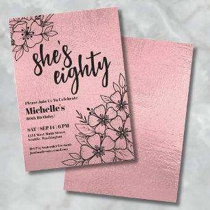 Invitation Rose Gold Élégant 80e Anniversaire Fête