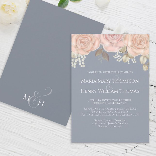 Invitation Rose Gold Elegant Aquarelle Floral Rose Folio (Créateur téléchargé)