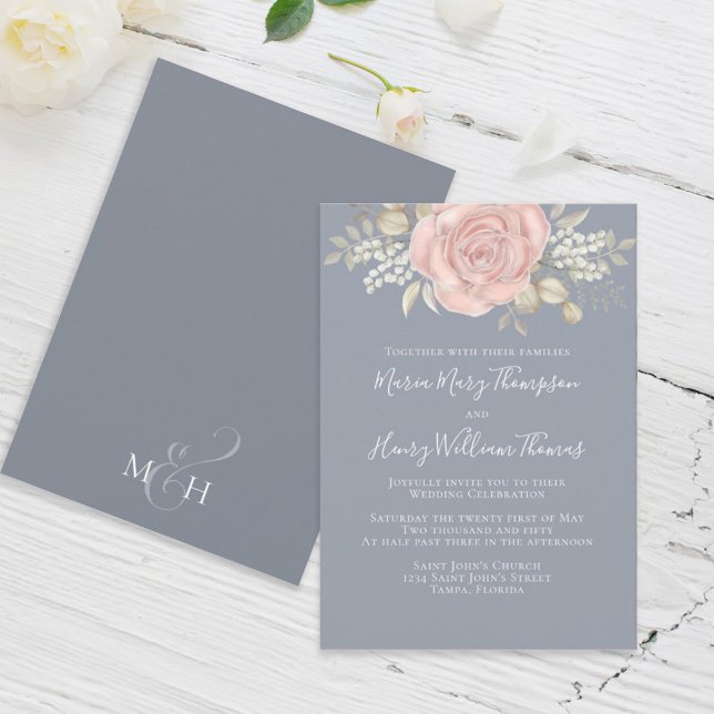 Invitation Rose Gold Elegant Aquarelle Floral Rose Folio (Créateur téléchargé)